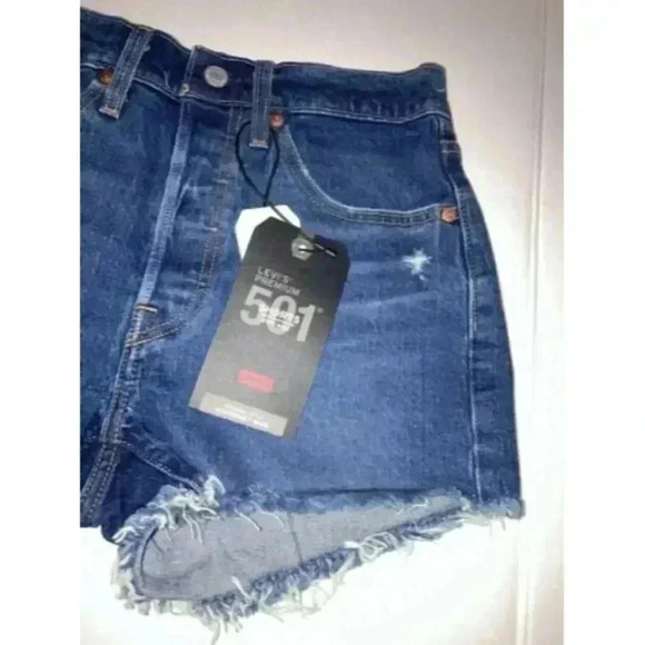 Levi's 501 High Rise Shorts Cut Off Ripped Blue Button Fly Shorts Size 26 - Picture 4 of 12